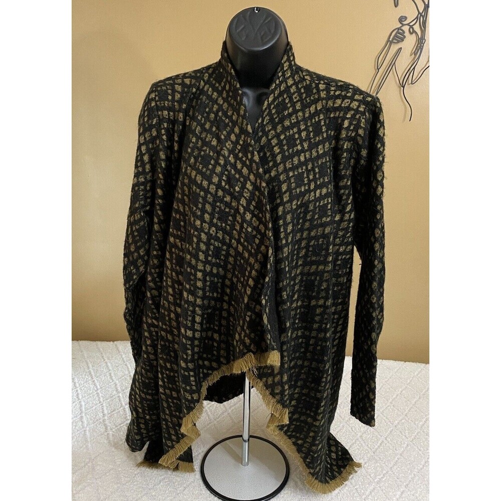 Ruff Hewn Argyle Black/Gold Cardigan Shawl Sweater Size S